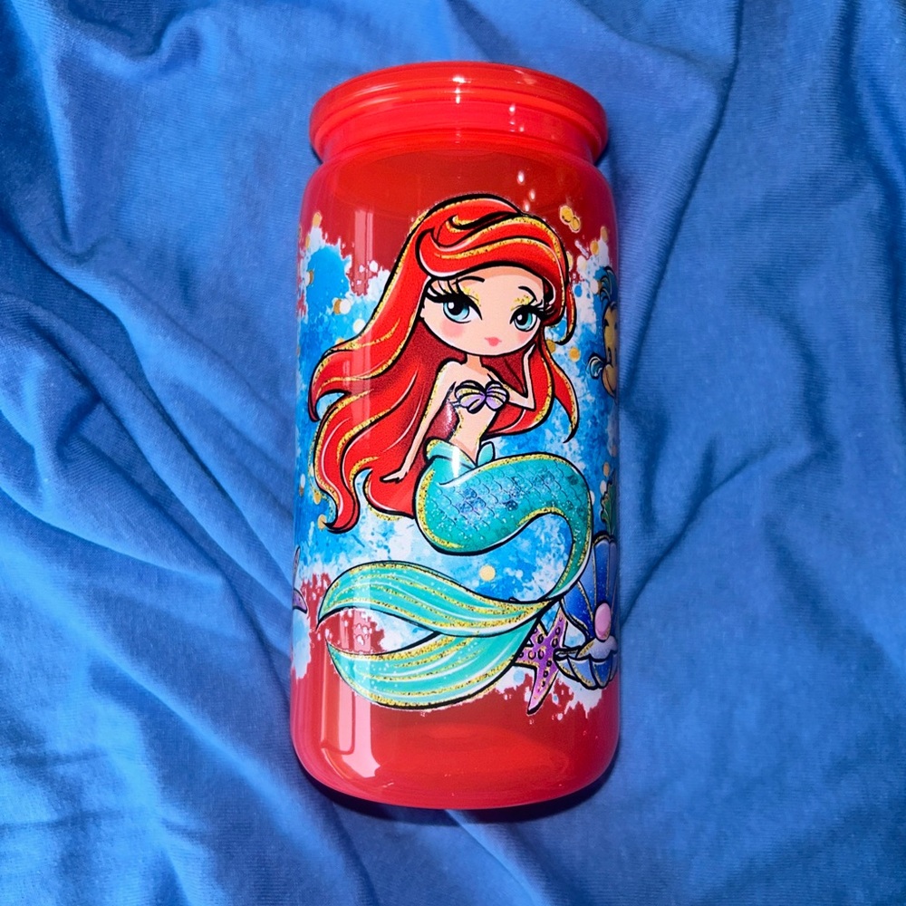 Little Mermaid Neon Red 16oz Acrylic Tumbler